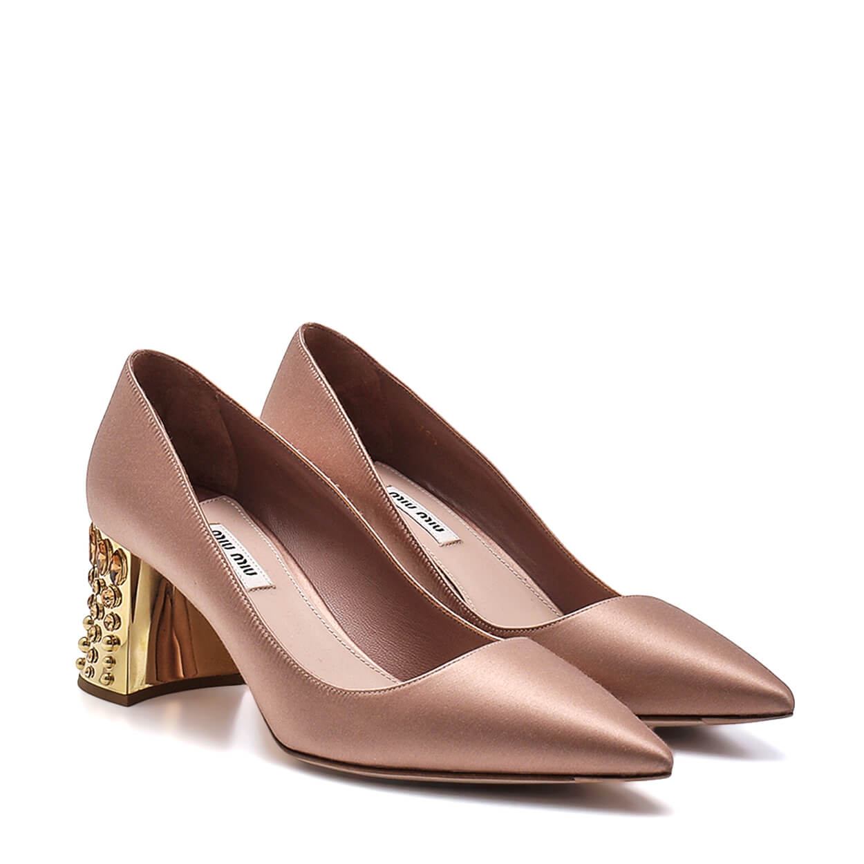 Miu Miu - Pink Satin Crystal Embellished Heel Pumps